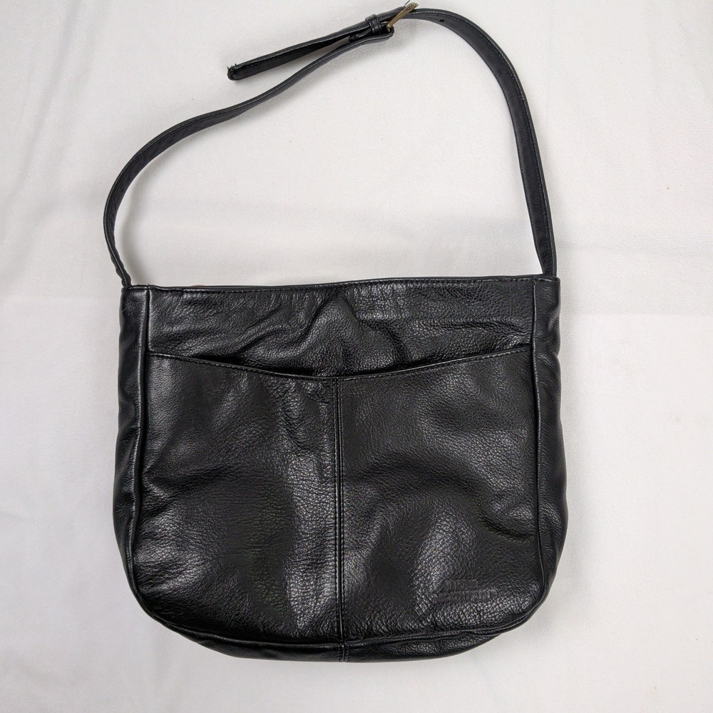 Vintage Stone Mountain‎ Black Pebbled Leather Shoulder Bag Minimalist Neutral